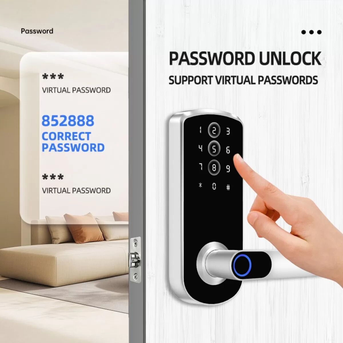 INF Smart Türschloss Fingerabdruck Tuya - TTLock Bluetooth Biometrisches schlüsselloses System für Haus, Wohnung, Hotel, Schule Schwarz