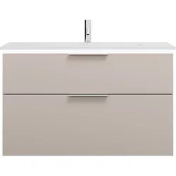 burgbad Eqio Mineralguss-Waschtisch inklusive Waschtischunterschrank mit LED-Beleuchtung, 1020x490x638mm, SHCC102F6583C0001G0146, Farbe: Lichtgrau Matt / Lichtgrau Matt, Griff Chrom G0146