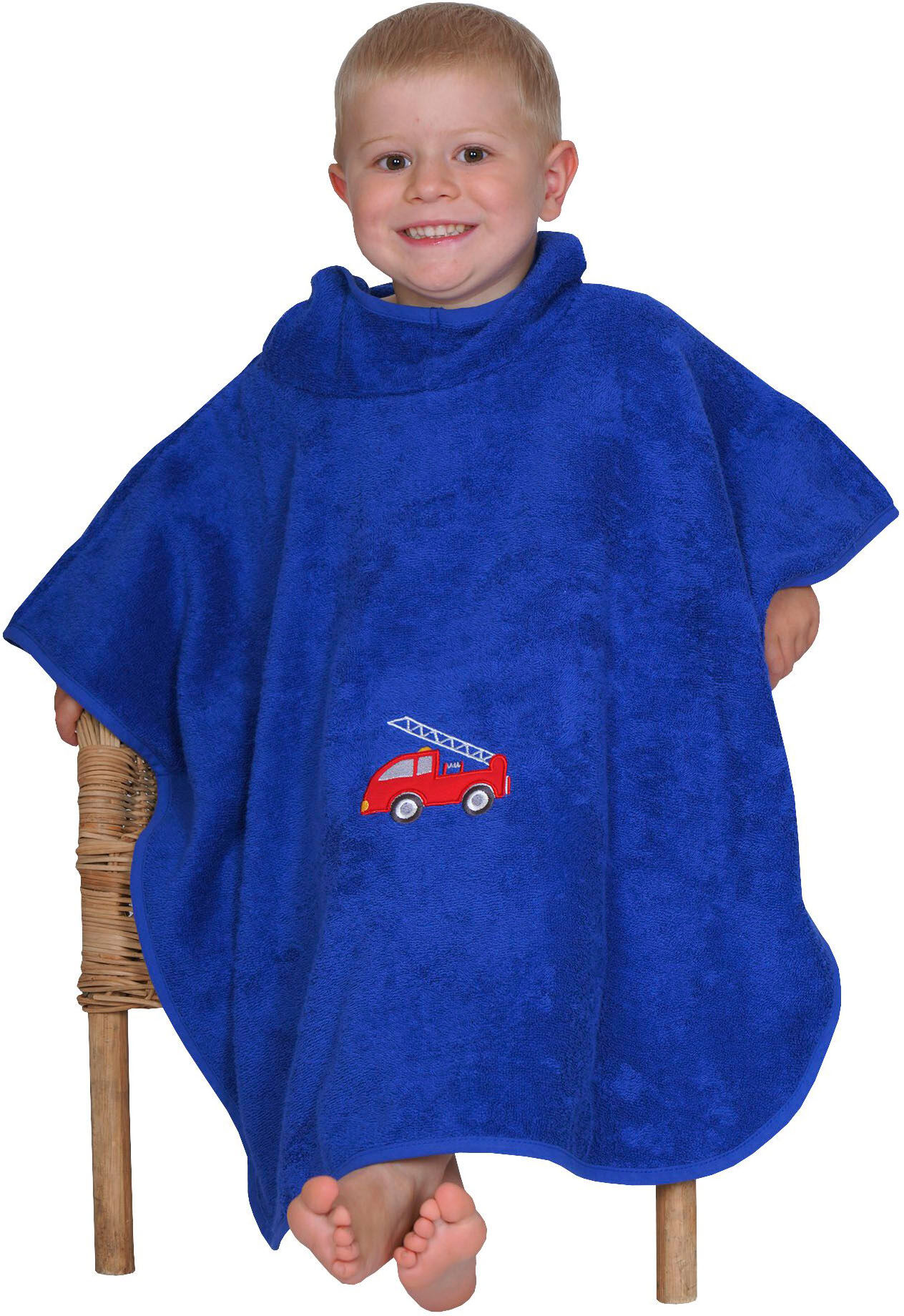 Badeponcho WÖRNER "Feuerwehr royalblau", blau (royalblau), L:60cm, Frottier, Hausmäntel, Badeponcho, maschinenwaschbar, trocknergeeignet