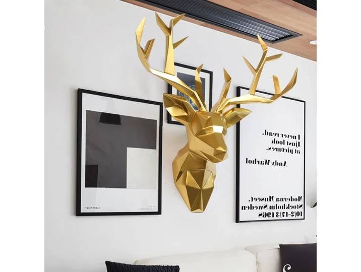 Grande Statue de tête de cerf 3D, décor de Sculpture, accessoires de décoration murale pour la maison, Figurine d'animal, décorations suspendues pour fête de mariage