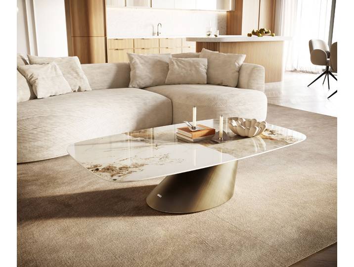 DELIFE Couchtisch Edge Boot 140x80 cm Keramik Minas Melange Conis Metallic Gold, Couchtische