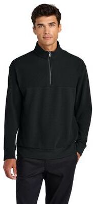Mercer+Mettle MM3040 Linear Texture 1/4-Zip in Deep Black size XS   55/42/3 cotton/polyester/spandex ottoman knit