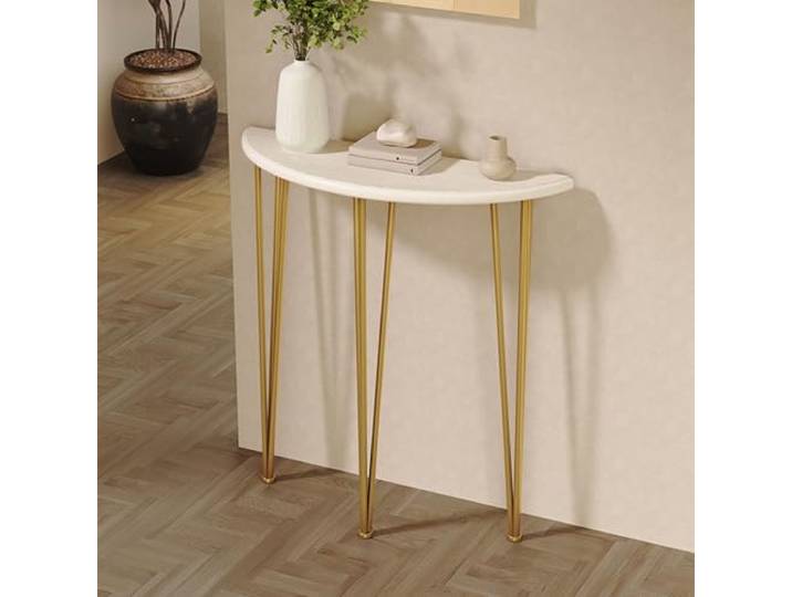 DJJYCTNM Halbrunder Tisch, Moderner Konsolentisch mit Eisenbeinen, Schmaler Sofatisch für Den Flur, Hinter der Couch, Wohnzimmer, Foyer(Gold,80x25x90cm/31x10x35in)