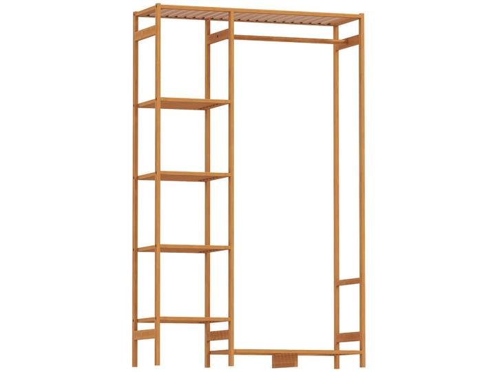 Homcom Kleiderständer Garderobenständer mit Kleiderstange, Schuhablag, Regal, Garderobe, Naturfarben, Holzwerkstoff, 30x145x90 cm, Garderobe, Garderobenständer