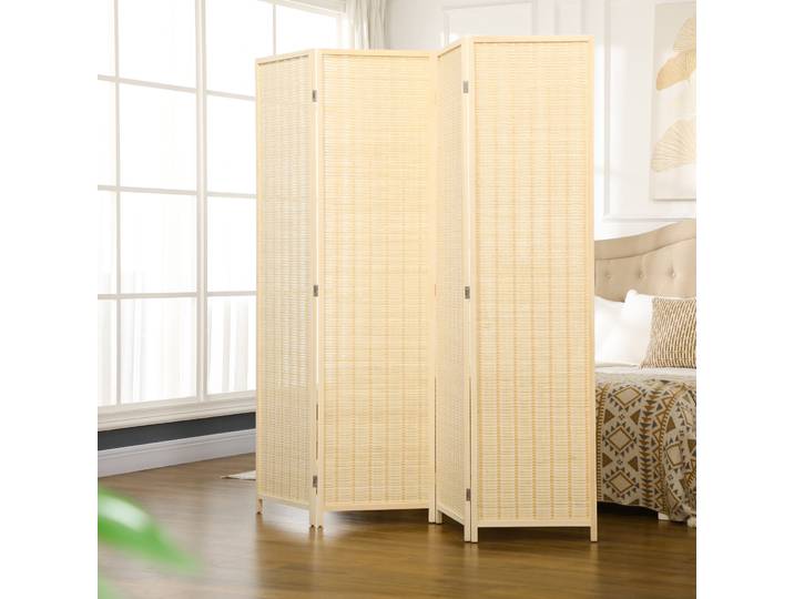 HOMCOM Paravent Bois 4 Panneaux 180cm Naturel