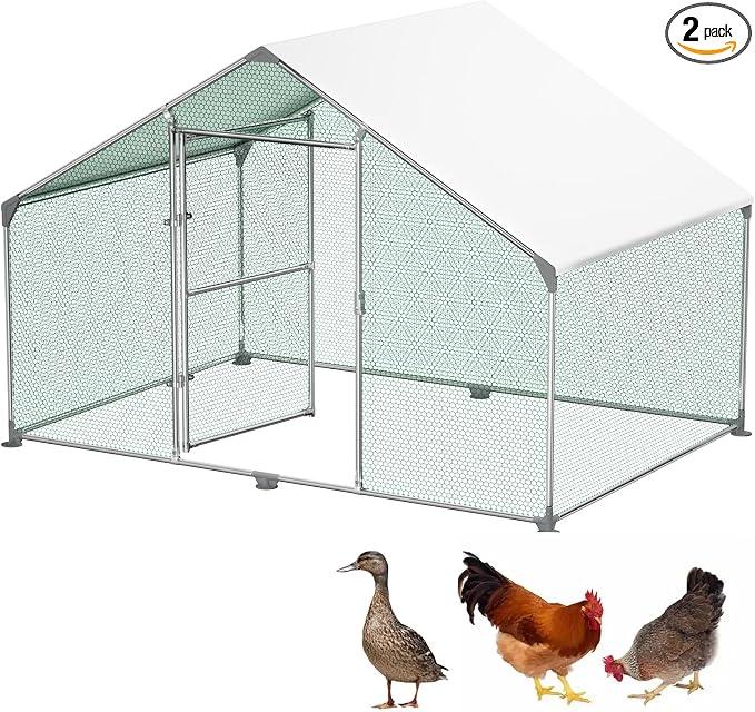 Freilaufgehege Hühnerstall 3x2x2m Außenzaun, beschichtetes PE-Schattendach, verzinkter Stahlrahmen, verwendet für Hühner, Geflügelställe, Vogelkäfige, Kleintiere, Silber