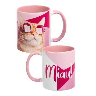 mug - Katze - miau -inner pink