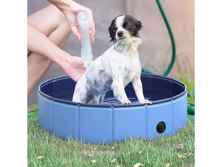 PawHut Piscine Chien Ø80cm PVC Bleu Pliable Anti-glissant