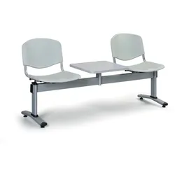 Kunststoff-Wartezimmerbank, Traversenbank VERONA, 2-sitzig + Tisch, grau