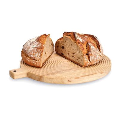 Schneidebrett ZELLER PRESENT "Schneidebrett m. Griff "Stripes", Gummibaum", beige (natur), B:30,5cm H:2cm L:30,5cm Ø:30,5cm, Massivholz, Schneidebretter, Modernes Rillenmuster