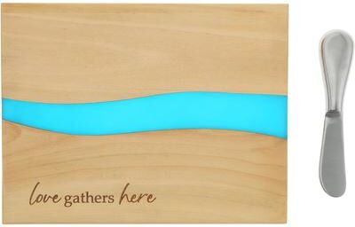 "Pavilion Love Wood & Resin Cheese/Bread Board Set - 9"""