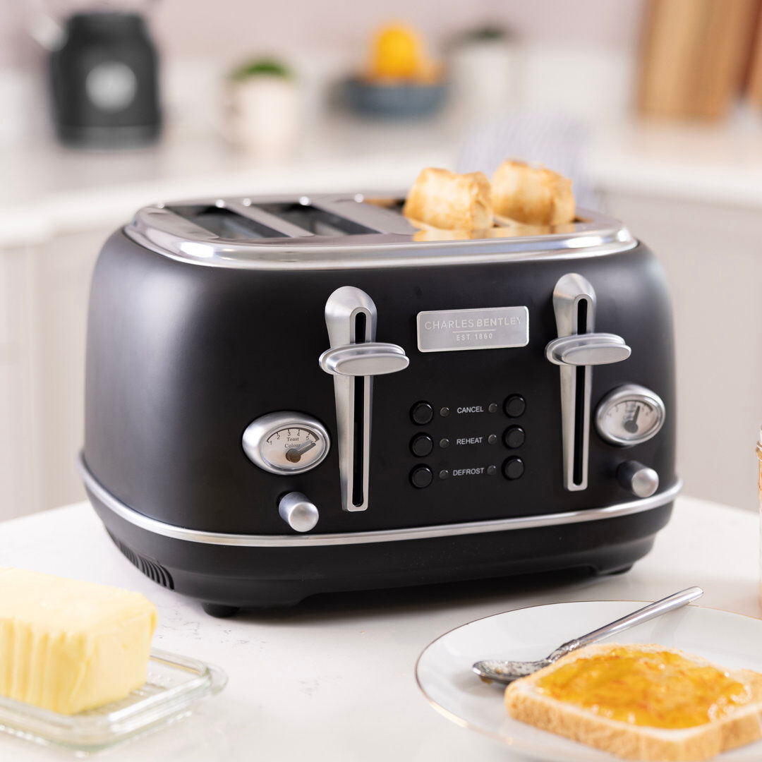 Charles Bentley Kettle & Toaster Set Black/Silver 1.7L
