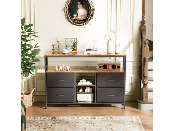 Meuble TV 137cm avec LED Armoire de Télévision avec 4 tiroirs et 4 étagères Meuble TV Moderne pour salon entrée chambre