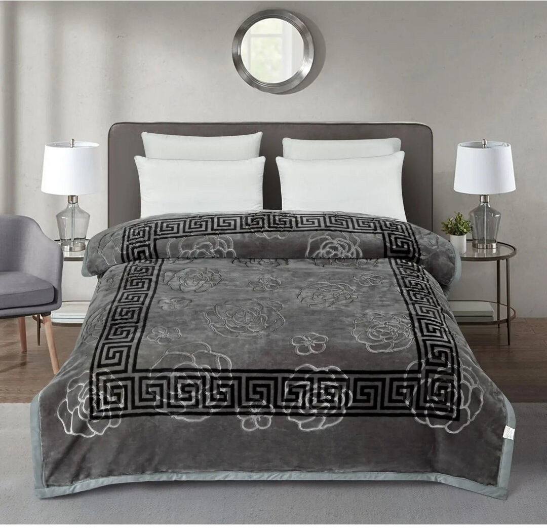 Quality & Style Floral Machine Woven Blanket Grey Floral 240cm W X 200cm L