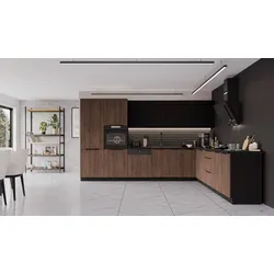 Winkelküche MONZA + SIENA 350x290 cm Küchenzeile Eckküche Küche Nußbaum Schwarz