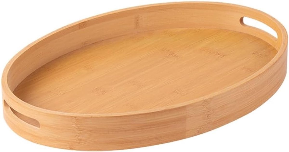 Ovaal Bamboe Dienblad met Handvatten - Natuurlijke Houten Serveerschaal - 45 cm