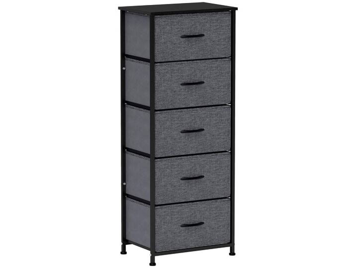 ComfortXL Kommode De-12498 5 Schubladen 45/30/116 cm Dunkelgrau, Metall, 45x116x30 cm, Kleinmöbel, Kommoden, Kommoden