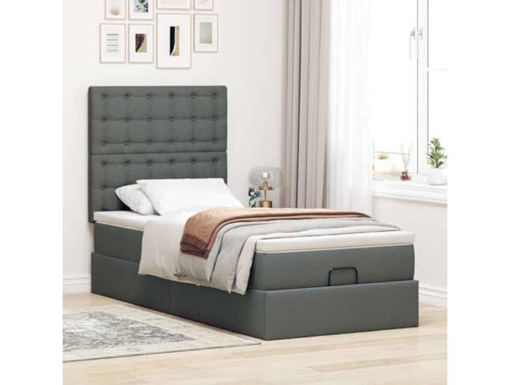 KTHLBRH Pouf Bett mit Matratze 90 x 190 cm Dunkelgrau Enthält Taschenfederkernmatratze, Matratzenschoner, hydraulischer Aufzug, Stauraum