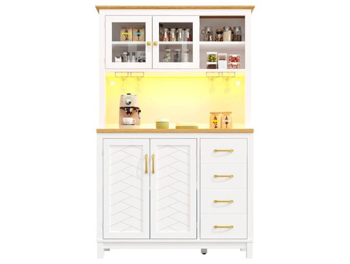 Buffet de cuisine - Style campagnard - 4 portes - LED connecté (App) - 105 5×40×180 cm