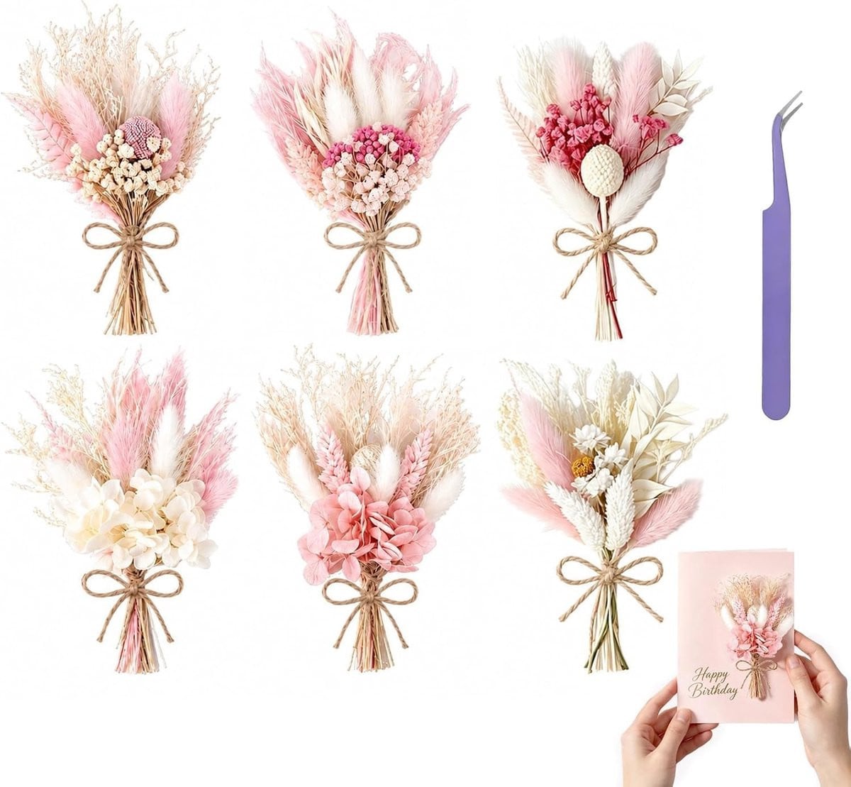 Set van 6 gedroogde rozen, mini boeket van natuurlijke bloemen voor decoratie en bruiloften