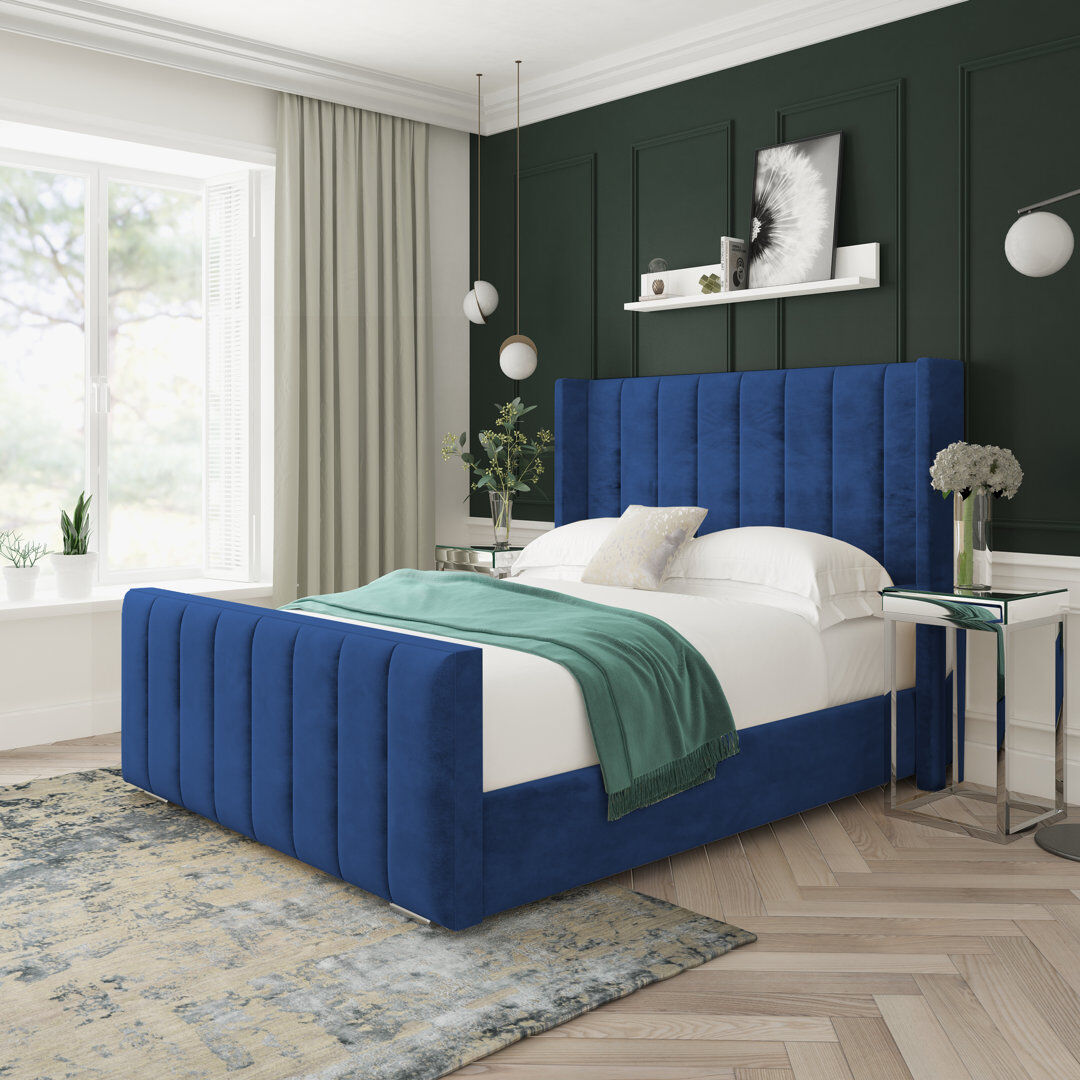 Lark Manor Willow Conistan Upholstered Bed Frame Blue Kingsize (5')
