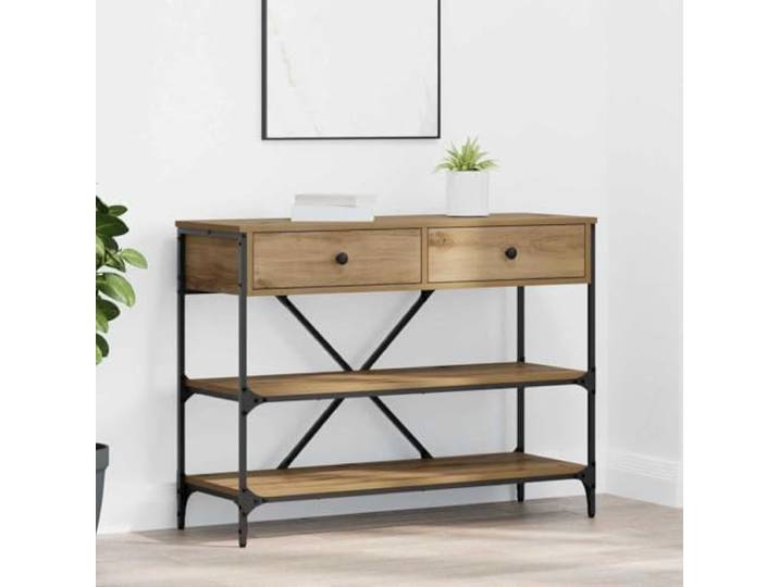 KLGBNCVE Konsolentisch Braun 100 x 34,5 x 75 cm Holz mit Schubladen Spanplatte, Schubladen, Regale, Flur, modern, stabil