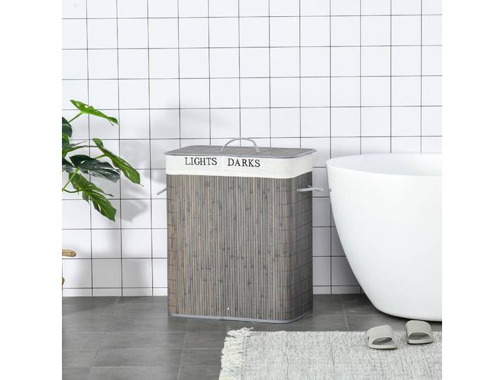 HOMCOM Panier Linge 100L Bambou Gris avec Sac