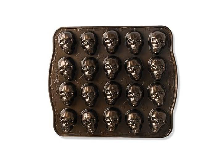 Nordic Ware - Moule à gâteau\, moule à pâtisserie - Moule 20 mini Têtes de mort Bronze - Revêtement antiadhésif - Fonte d'aluminium