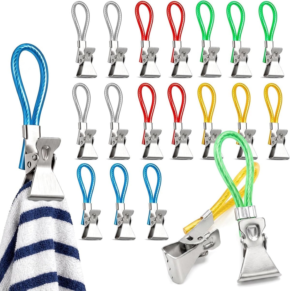 Set van 20 metalen handdoekclips in 5 kleuren voor de keuken en badkamer