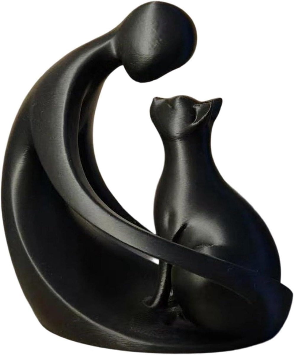 Handgeschilderd Hars Kat Beeldje Decoratie Zwart - Hoogte: 115 cm