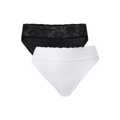 Slip CALIDA "Slip Iconics High Cut Slip 2P 2er Pack", Damen, Gr. 36, 2 Stk., schwarz-weiß (weiß, schwarz), Unterhosen Slip