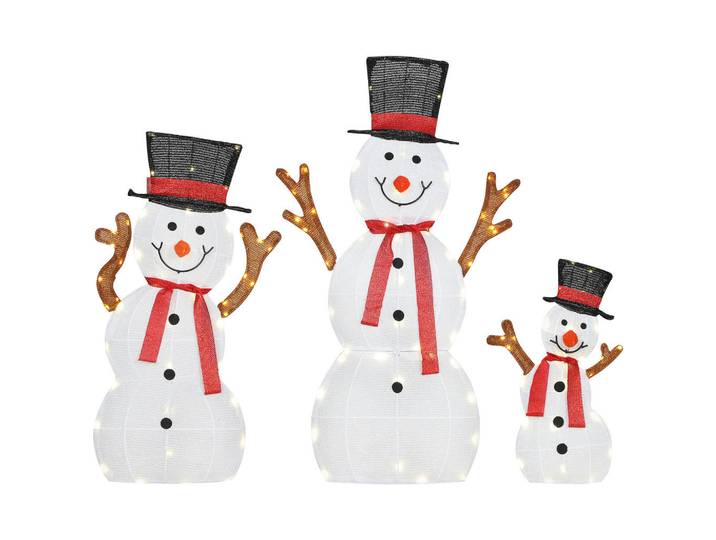 Outsunny 3-Teilige weihnachtliche Schneemann-Familie, LED-Lichter, Weiß, Mehrfarbig, Metall, 30x91.5x64 cm, Dekoration, Weihnachtsdekoration