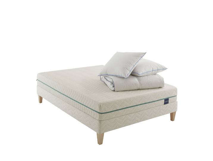 Ensemble matelas naturel latex naturel, sommier, pieds, couette et oreiller Aube 700 - SOMEO 200x200