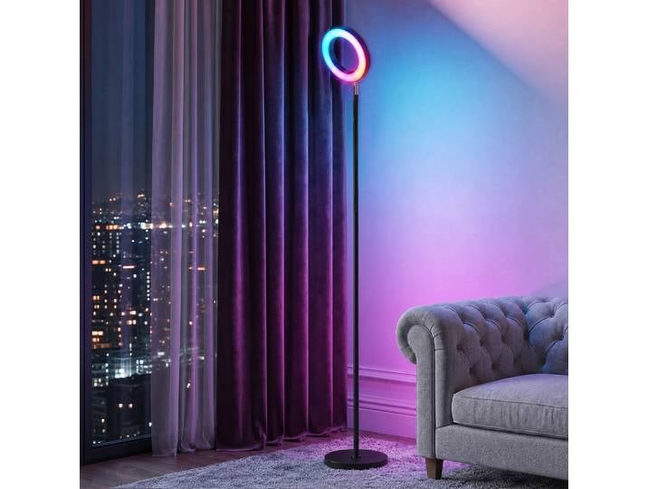 HOMCOM Lampadaire LED 42W Dimmable 3 Couleurs Tête Anneau Noir