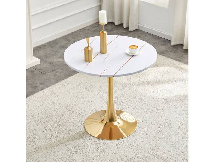 ULEVR Table ronde design tulipe blanche 80 cm hauteur 76 cm piètement métal sans chaises