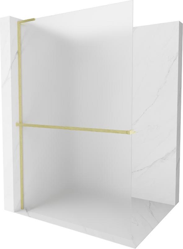 Mexen Kioto+ L Duschwand mit Walk-in-Regal 120 x 200 cm, eisig, gebürstetes Gold - 800-120-123-55-30