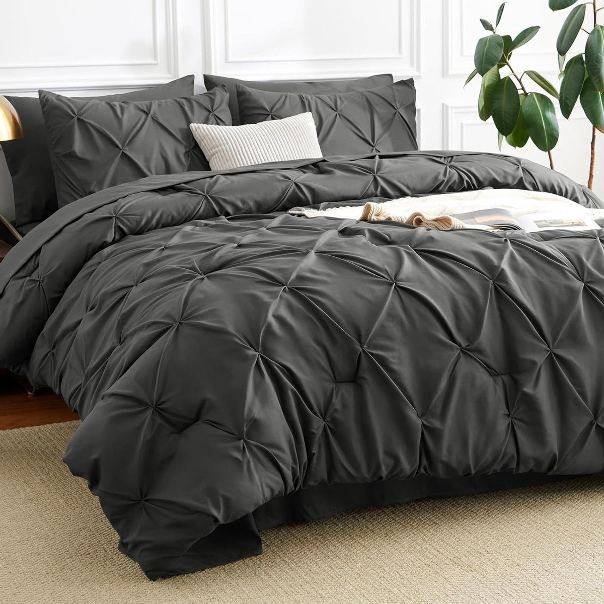 Donkergrijze Queen Size Dekbed Set met Plooien Design