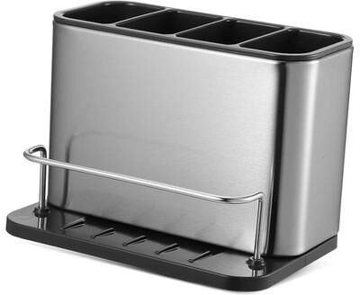 Uplifted Finds Professional Stainless Steel Silverware Caddy 4 Compartment Cutlery Organizer & Utensil Drying Rack b