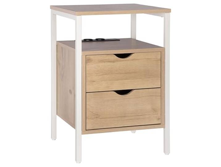 ONVAYA® Beistelltisch mit Steckdosen Zwei USB-Anschlüsse und zwei Steckdosen, Verstellbare Füße, Modernes Design, Zwei Schubladen und zwei Ablagen