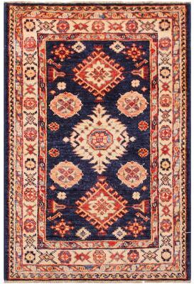 Treasured Knots Caucasian Super Kazak Alistair Blue/Beige Hand Knotted Wool Rug - 2'1'' x 3'2''