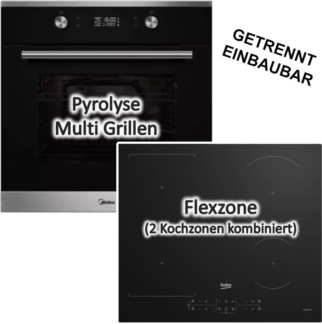 Herdset Einbau-Backofen 4-fach Verglasung mit BEKO Induktionskochfeld Touchcontrol - autark, 60 cm