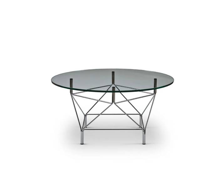 Eilersen Spider Beistelltisch Glas klar, Ø90 cm, verchromtes Stahlgestell