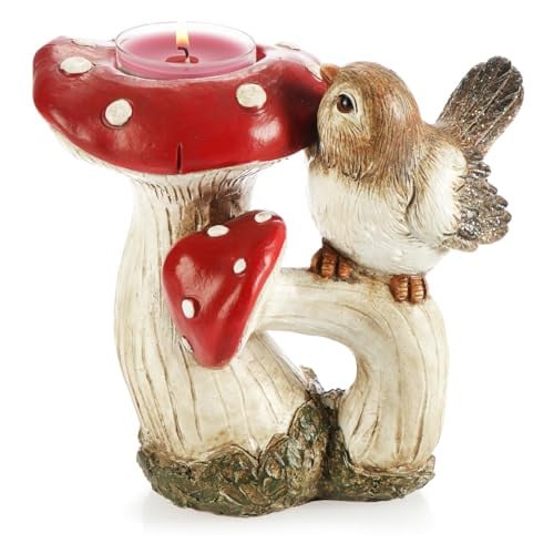 COM-FOUR decoratieve paddenstoel theelichthouder voor herfstdecoratie