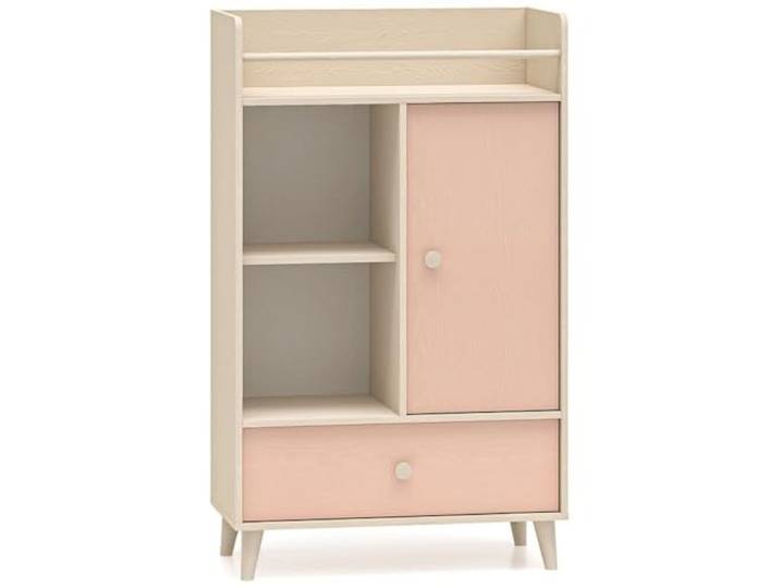 Lomadox Kinderzimmer-Regal in Sandbeige mit rosa 80 cm Breite, mit Tür & Schublade Sideboard Schrank Softclose modern