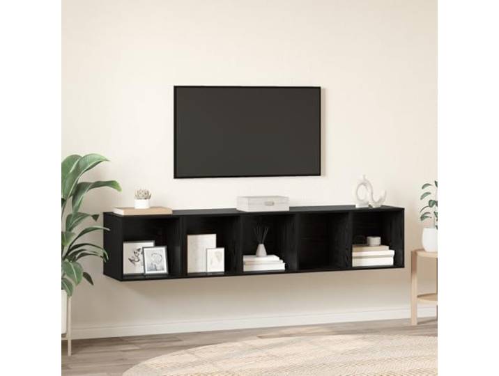 HEFZGDB TV-Schrank Set 2 Stücke Wandschrank Moderne Aufbewahrung Eiche Schwarz 37 x 37 x 142.5 cm Minimalistisches Design Praktische Montage