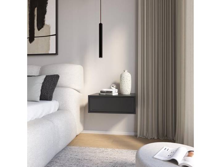 Table de chevet suspendue – avec tiroir – VELVETO – noir – 50 cm