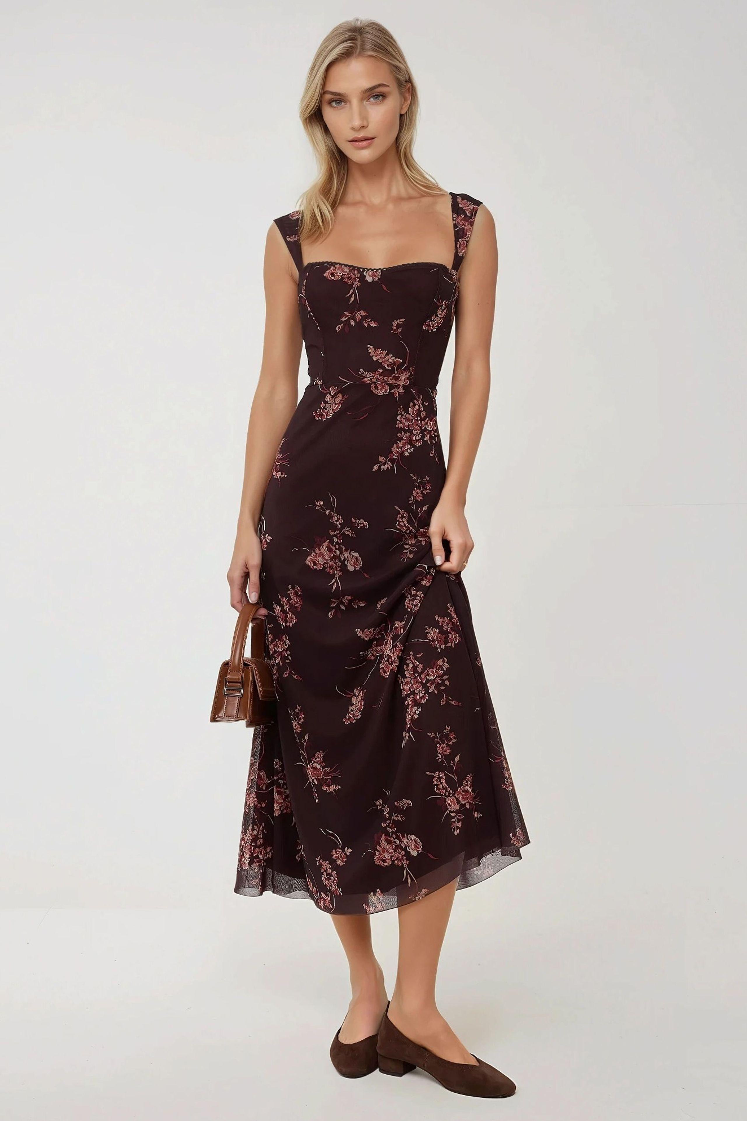 Muster Maxi-Kleid mit Herzkragen