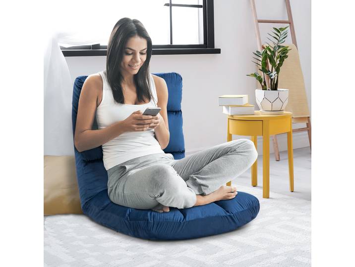 HOMCOM Fauteuil Convertible Bleu Flanelle Capitonné