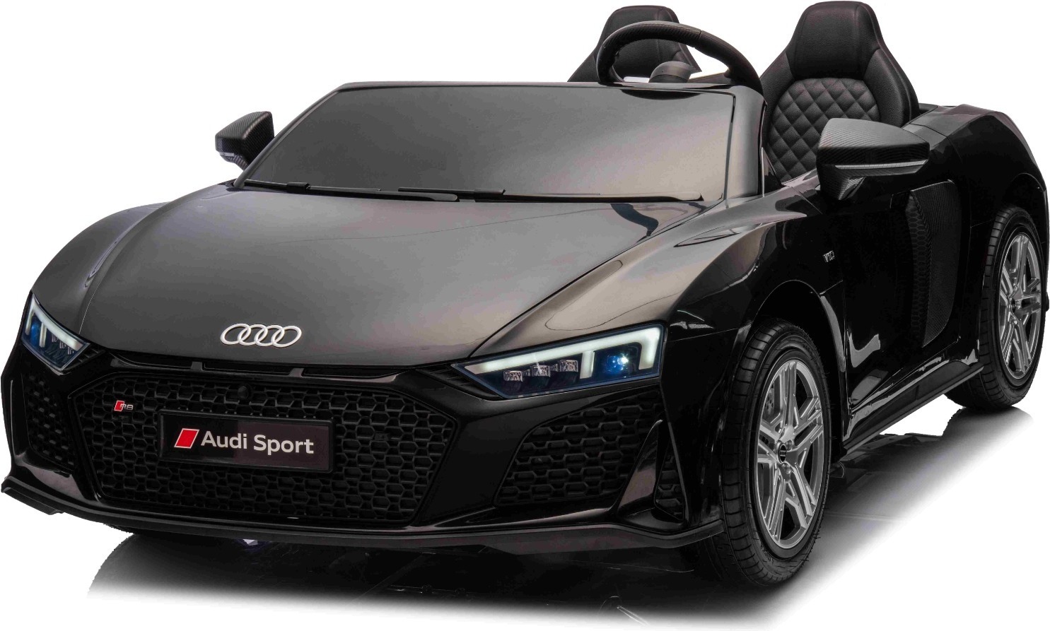 Elektrisches Kinderauto Audi R8 SPYDER Zweisitzer 24V, schwarz, MP3-Player mit USB/AUX und Bluetooth, Batterie 24V/14Ah, 2 x 200W Motoren, EVA-Räder mit Hinterradfederung, verstellbare Ledersitze, Fernbedienung, lizenziert