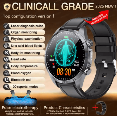 Inspire Picks PulseGuard AI Health Smartwatch ECG PPG Blood Pressure & Uric Acid Monitor black Leather